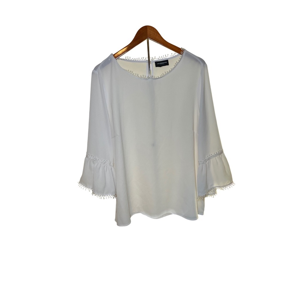 Liz Claiborne Blouse Women White El Career Crochet Trim Bell Sleeve Top
